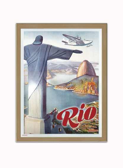 Flying Down to Rio,Vintage Travel Poster by Paul George Lawler Print – Paul George Lawler Vintage Poster Wall Art 30x40cm Light Wood