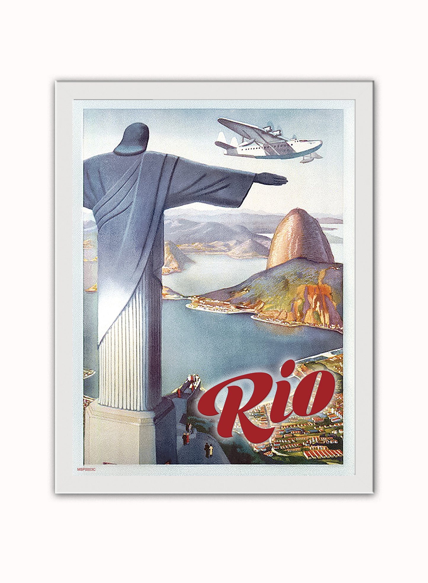 Flying Down to Rio,Vintage Travel Poster by Paul George Lawler Print – Paul George Lawler Vintage Poster Wall Art 30x40cm White Frame