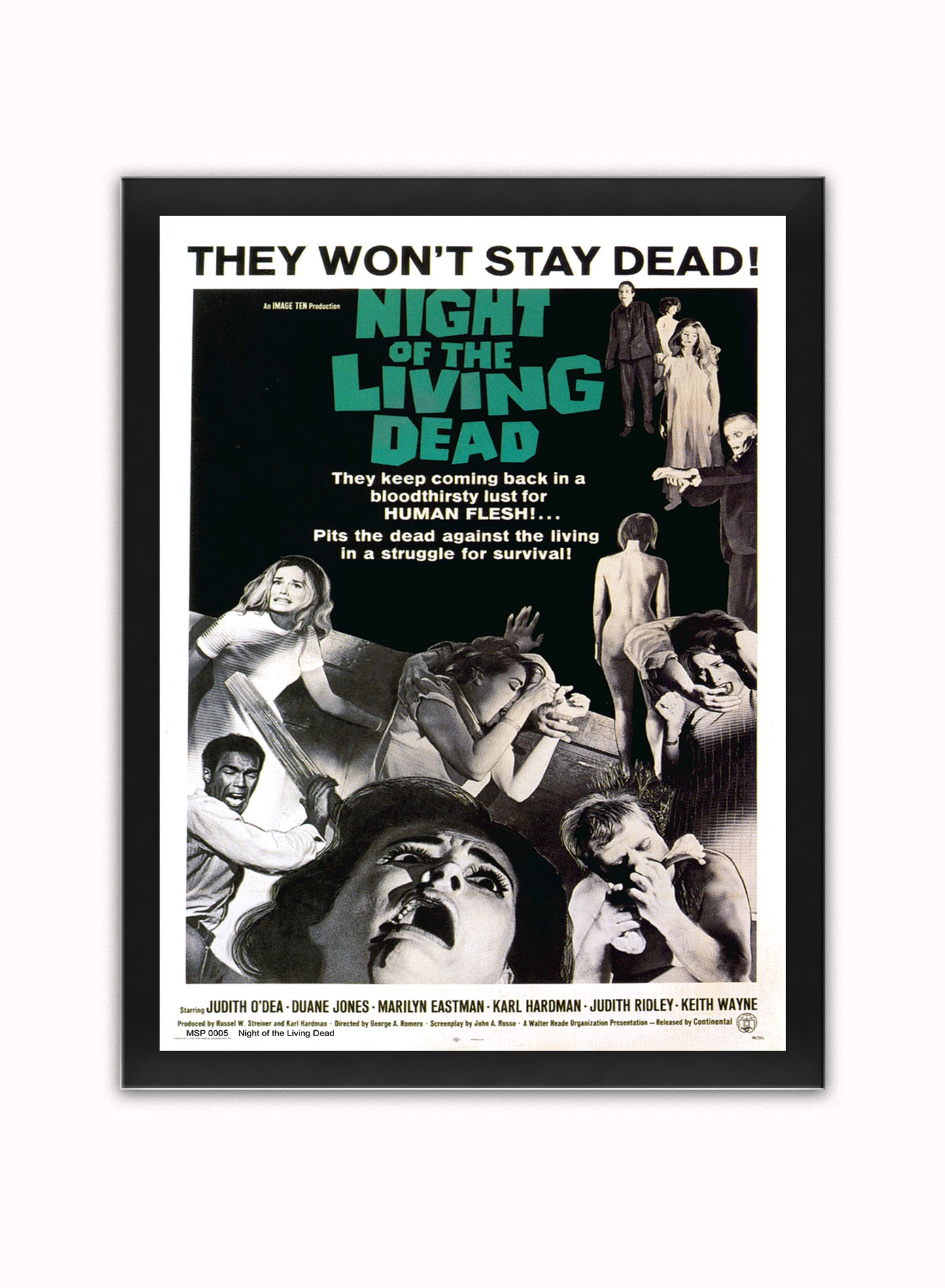 Night of the Living Dead Movie Poster Art Print Vintage Poster Wall Art Print 40x30cm Black Frame