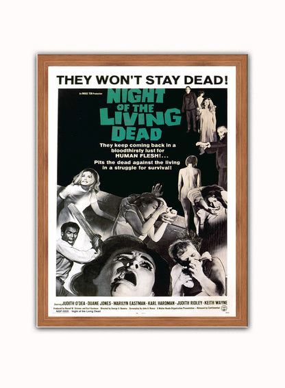 Night of the Living Dead Movie Poster Art Print Vintage Poster Wall Art Print 40x30cm Dark Wood
