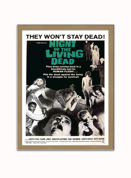 Night of the Living Dead Movie Poster Art Print Vintage Poster Wall Art Print 40x30cm Light Wood