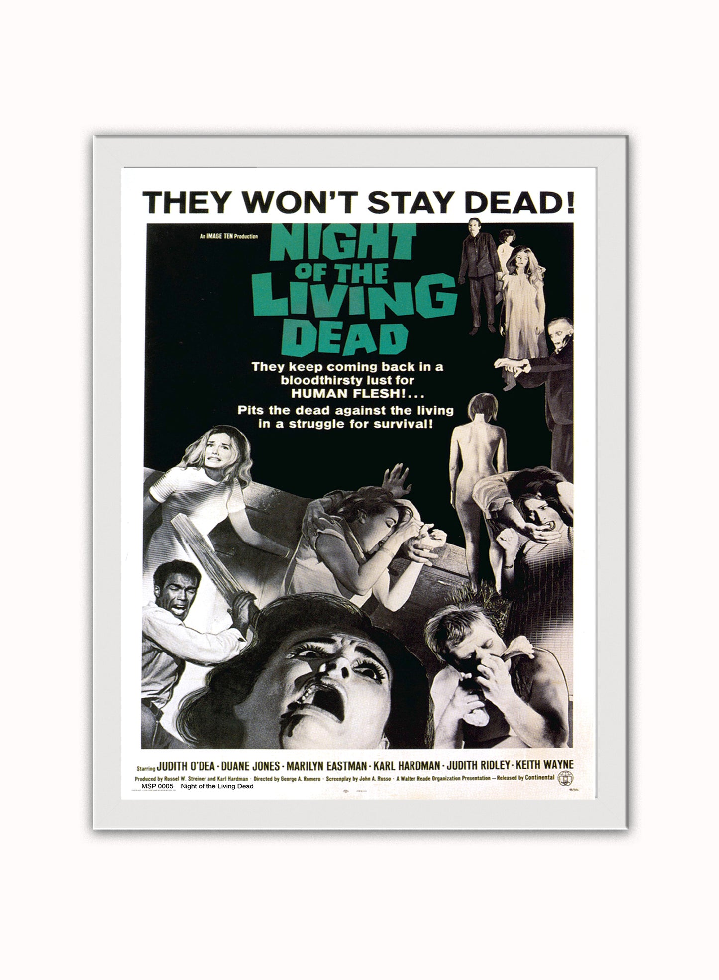 Night of the Living Dead Movie Poster Art Print Vintage Poster Wall Art Print 40x30cm White Frame