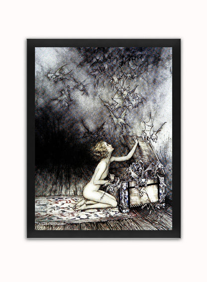 Pandora and the box by Arthur Rackham Art Print Print – Arthur Rackham Art Print Vintage Art Wall Art 30x40cm Black Frame