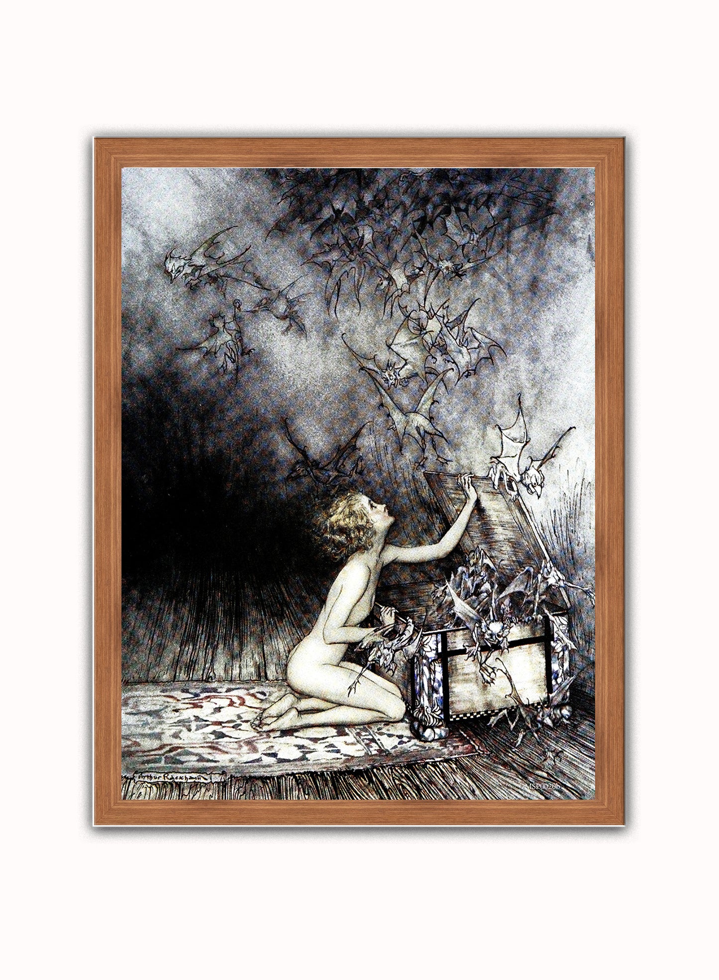 Pandora and the box by Arthur Rackham Art Print Print – Arthur Rackham Art Print Vintage Art Wall Art 30x40cm Dark Wood