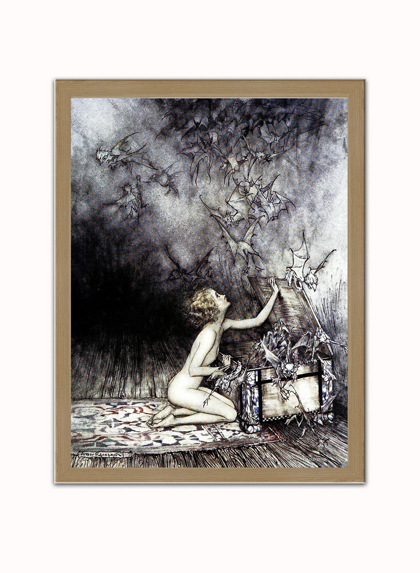 Pandora and the box by Arthur Rackham Art Print Print – Arthur Rackham Art Print Vintage Art Wall Art 30x40cm Light Wood