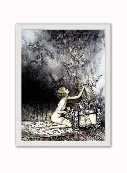 Pandora and the box by Arthur Rackham Art Print Print – Arthur Rackham Art Print Vintage Art Wall Art 30x40cm White Frame