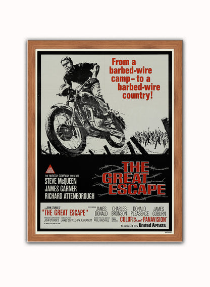 Great escape Steve Mqueen Vintage Poster Wall Art Print 30x40cm Dark Wood