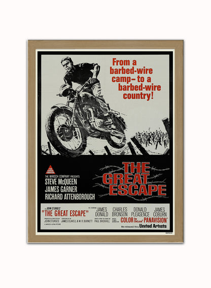 Great escape Steve Mqueen Vintage Poster Wall Art Print 30x40cm Light Wood