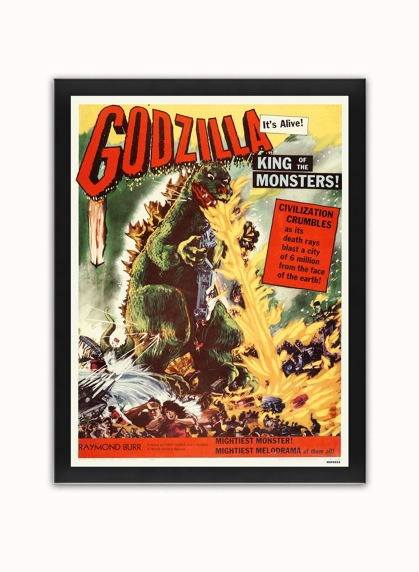 Godzilla Vintage retro Vintage Art Wall Art Print 30x40cm Black Frame