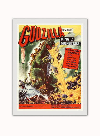 Godzilla Vintage retro Vintage Art Wall Art Print 30x40cm White Frame