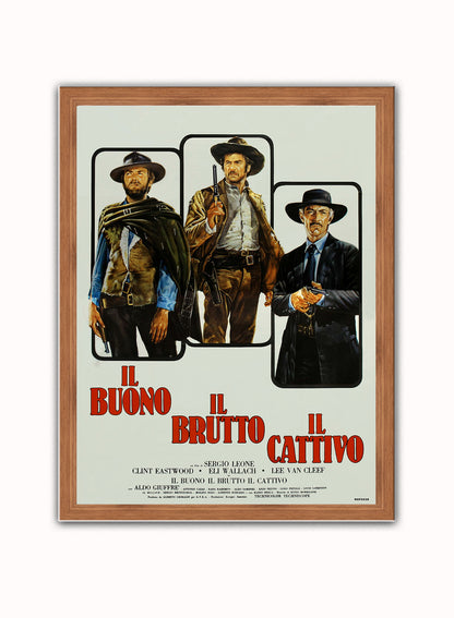 Good the bad and the Ugly Vintage Poster Wall Art Print 30x40cm Dark Wood
