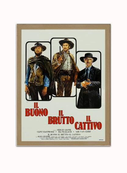 Good the bad and the Ugly Vintage Poster Wall Art Print 30x40cm Light Wood