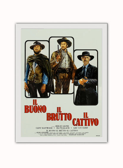 Good the bad and the Ugly Vintage Poster Wall Art Print 30x40cm White Frame