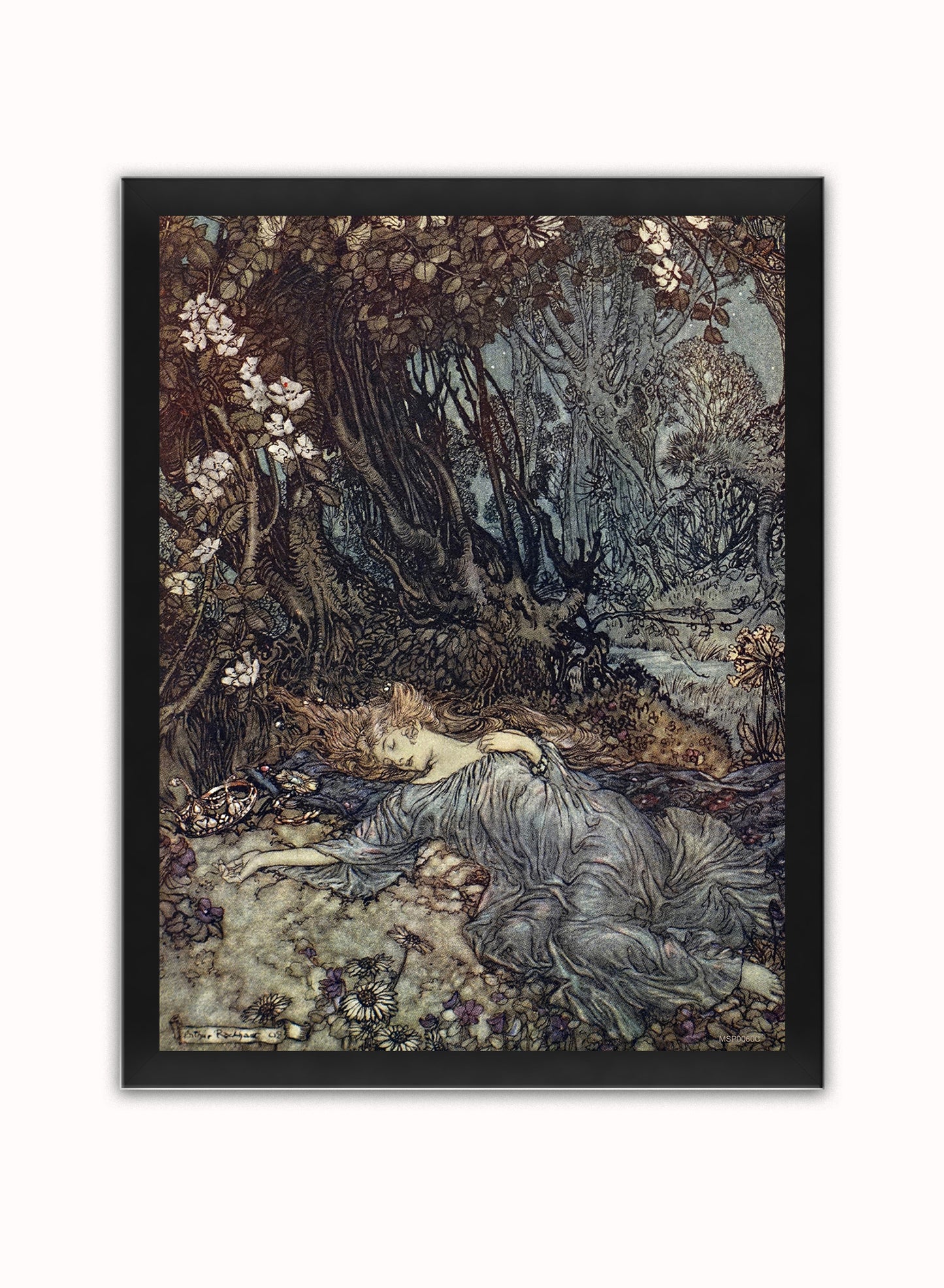 Titania, the Queen of the Fairies Mid Summer Nights Dream Arthur Rackham Art Print Vintage Art Wall Art Print 30x40cm Black Frame