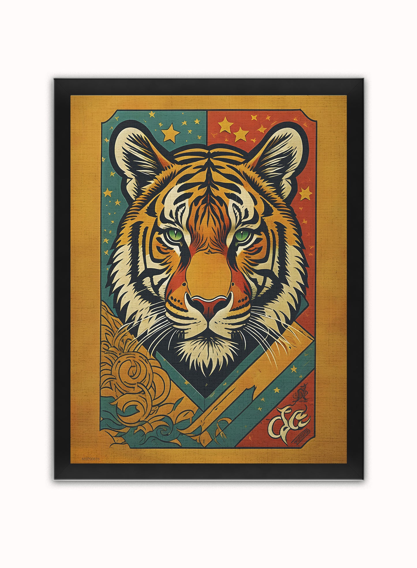Indian Tiger Matchbox Art Print Vintage Art Wall Art Print 30x40cm Black Frame