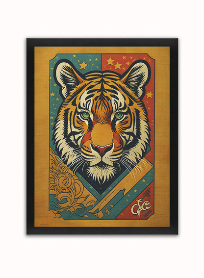 Indian Tiger Matchbox Art Print Vintage Art Wall Art Print 30x40cm Black Frame