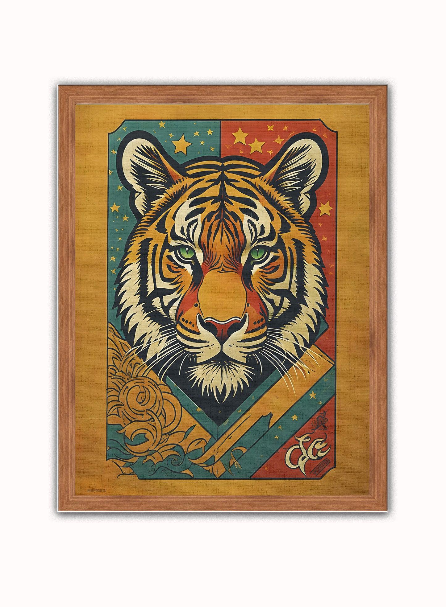 Indian Tiger Matchbox Art Print Vintage Art Wall Art Print 30x40cm Dark Wood