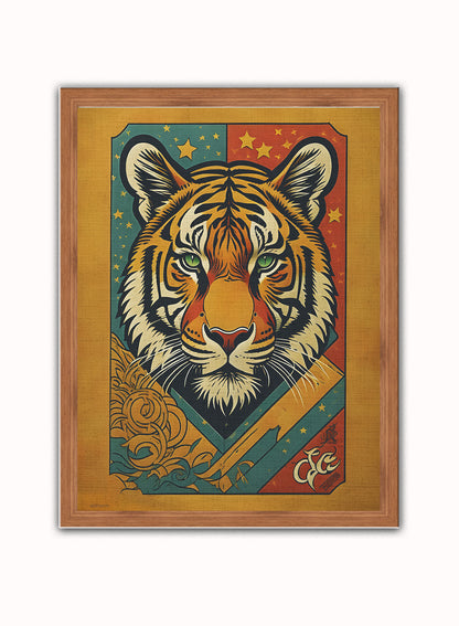Indian Tiger Matchbox Art Print Vintage Art Wall Art Print 30x40cm Dark Wood