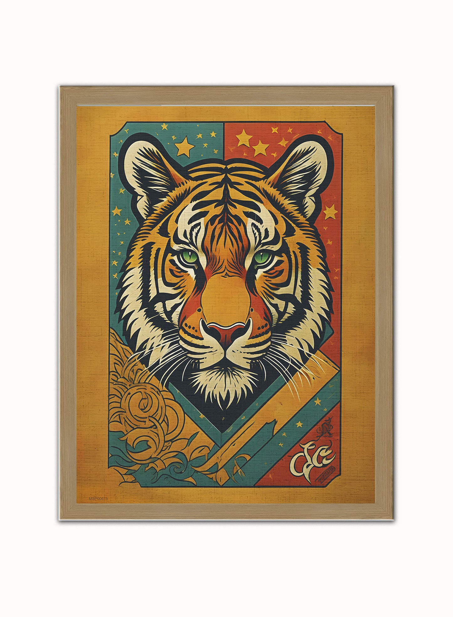 Indian Tiger Matchbox Art Print Vintage Art Wall Art Print 30x40cm Light Wood