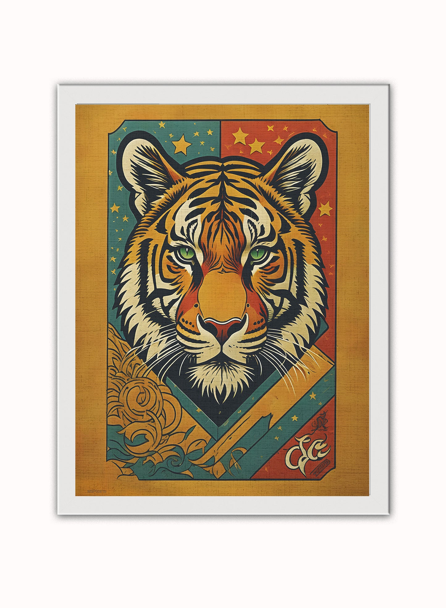 Indian Tiger Matchbox Art Print Vintage Art Wall Art Print 30x40cm White Frame