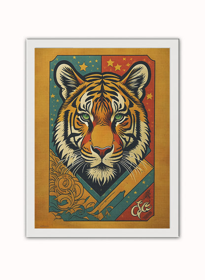 Indian Tiger Matchbox Art Print Vintage Art Wall Art Print 30x40cm White Frame