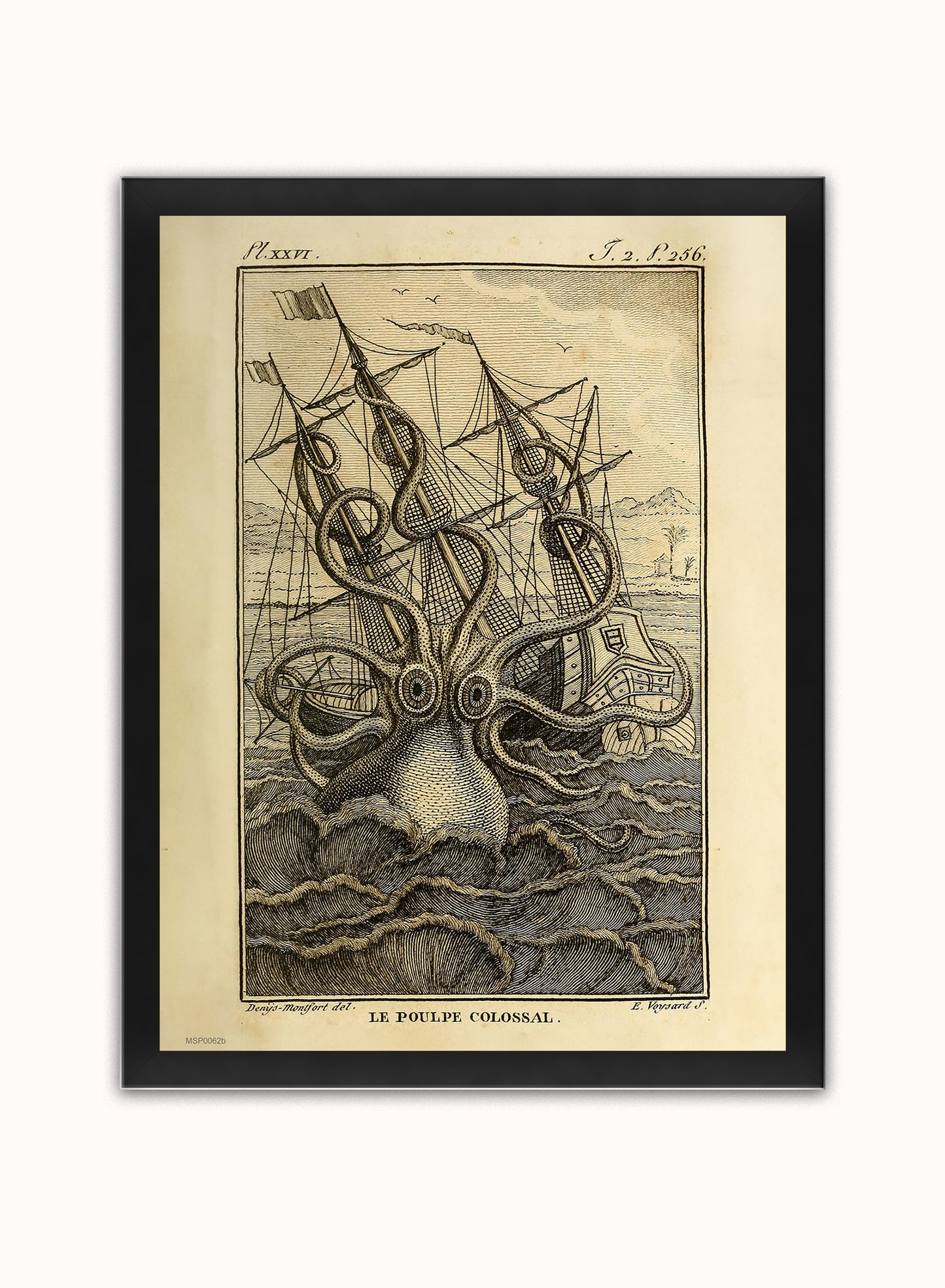 Kraken Cthulhu sea monster Vintage Art Print Vintage Art Wall Art Print 30x40cm Black Frame