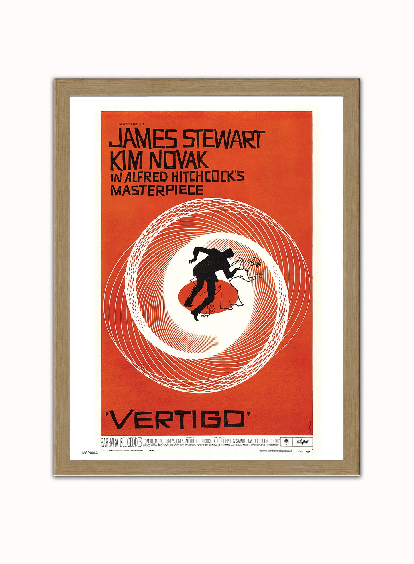 Vertigo Alfred Hitchcok Movie Film Vintage Poster Wall Art Print 30x40cm Light Wood
