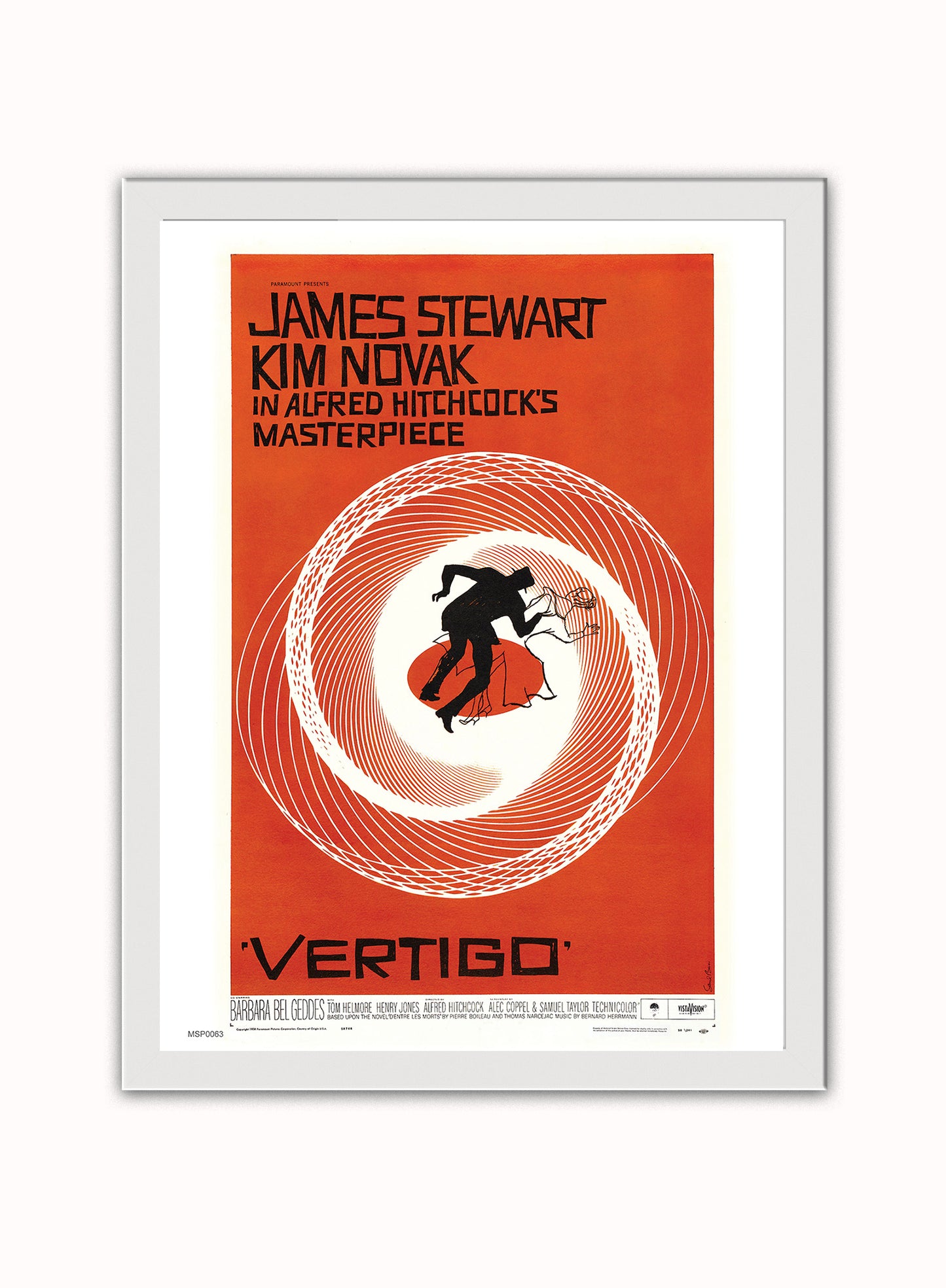 Vertigo Alfred Hitchcok Movie Film Vintage Poster Wall Art Print 30x40cm White Frame