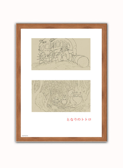 My Neighbour Totoro Studio Ghibli Sketch Art Print Vintage Art Wall Art Print 30x40cm Dark Wood