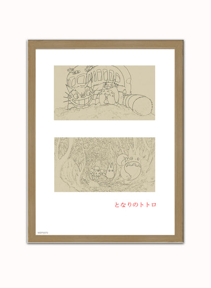 My Neighbour Totoro Studio Ghibli Sketch Art Print Vintage Art Wall Art Print 30x40cm Light Wood