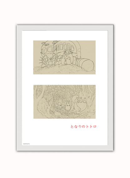 My Neighbour Totoro Studio Ghibli Sketch Art Print Vintage Art Wall Art Print 30x40cm White Frame