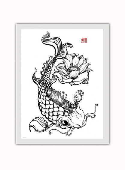 Koi Carp Tattoo Vintage Poster Wall Art Print 30x40cm White Frame