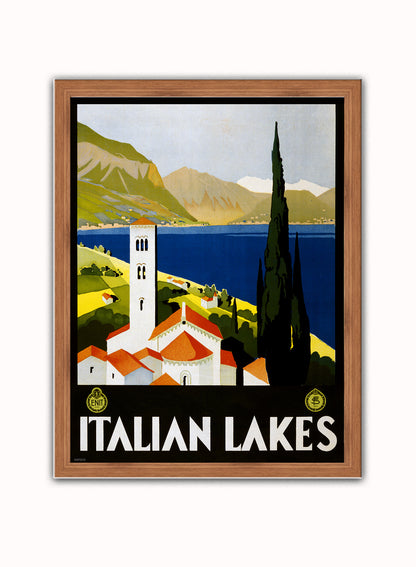 Italian Lakes Vintage Poster Wall Art Print 30x40cm Dark Wood