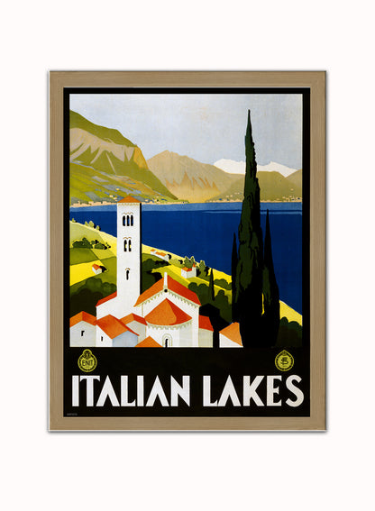 Italian Lakes Vintage Poster Wall Art Print 30x40cm Light Wood