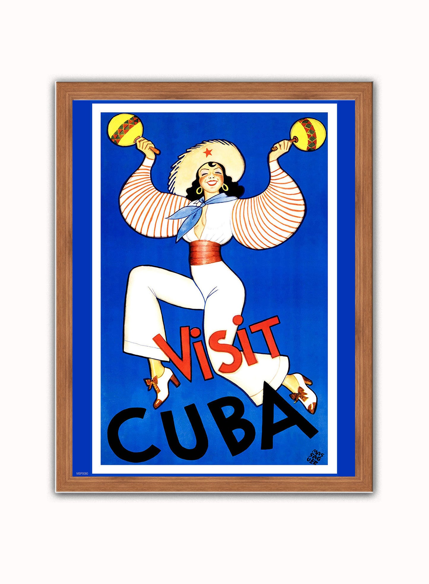 Visit Cuba Vintage Poster Wall Art Print 30x40cm Dark Wood
