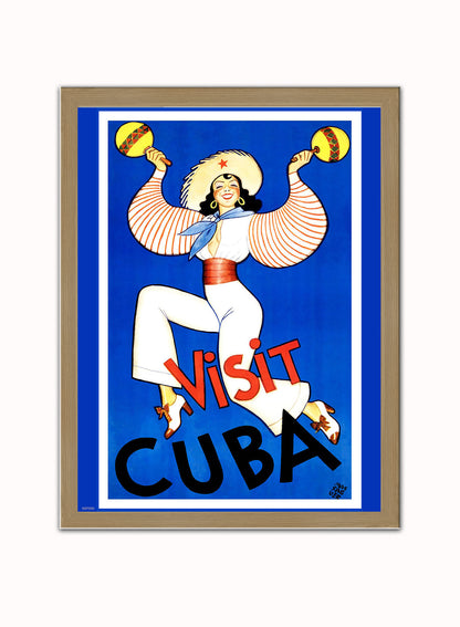 Visit Cuba Vintage Poster Wall Art Print 30x40cm Light Wood