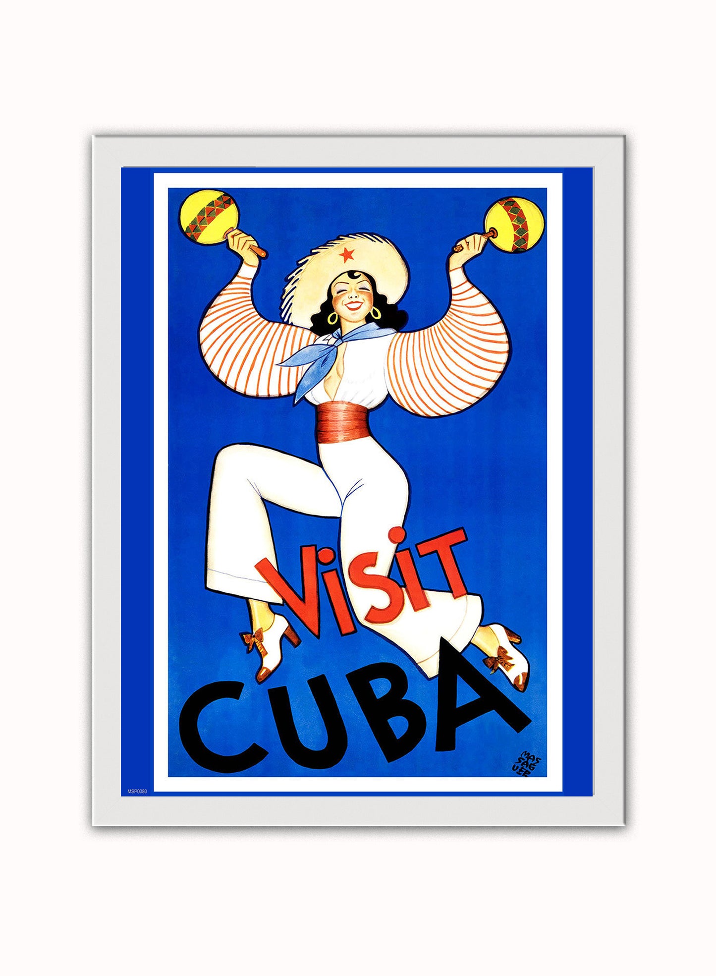 Visit Cuba Vintage Poster Wall Art Print 30x40cm White Frame