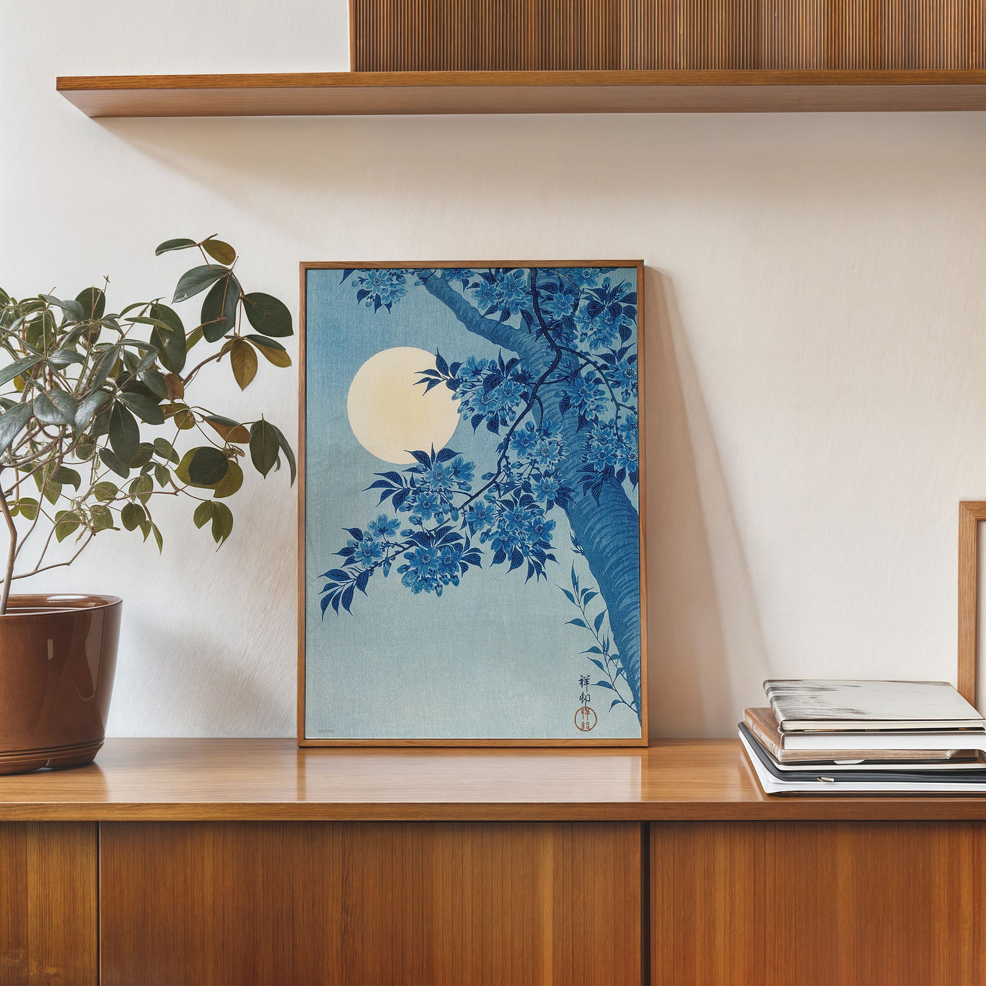 Japanese Art Print 30x40cm: Blossoming Cherry on a Moonlit Night (ca. 1932) by Ohara Koson