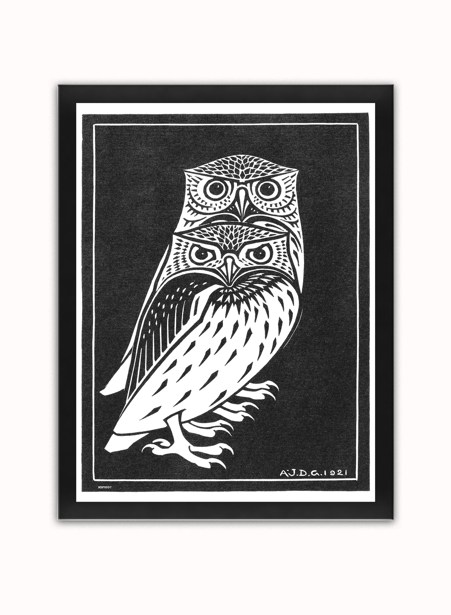 Two owls by Julie de Graag vintage illustration Art Print Print – Julie de Graag vintage illustration Art Print Vintage Art Wall Art 30x40cm Black Frame