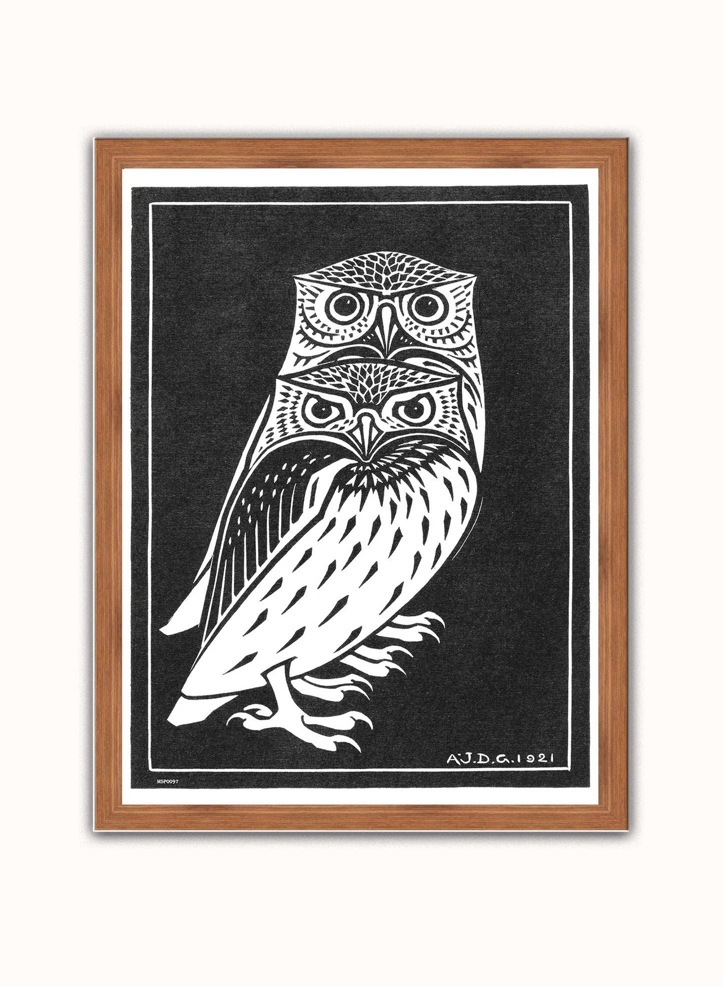 Two owls by Julie de Graag vintage illustration Art Print Print – Julie de Graag vintage illustration Art Print Vintage Art Wall Art 30x40cm Dark Wood