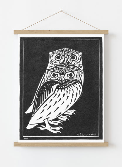 Two owls by Julie de Graag vintage illustration Art Print Print – Julie de Graag vintage illustration Art Print Vintage Art Wall Art 30x40cm Hanger