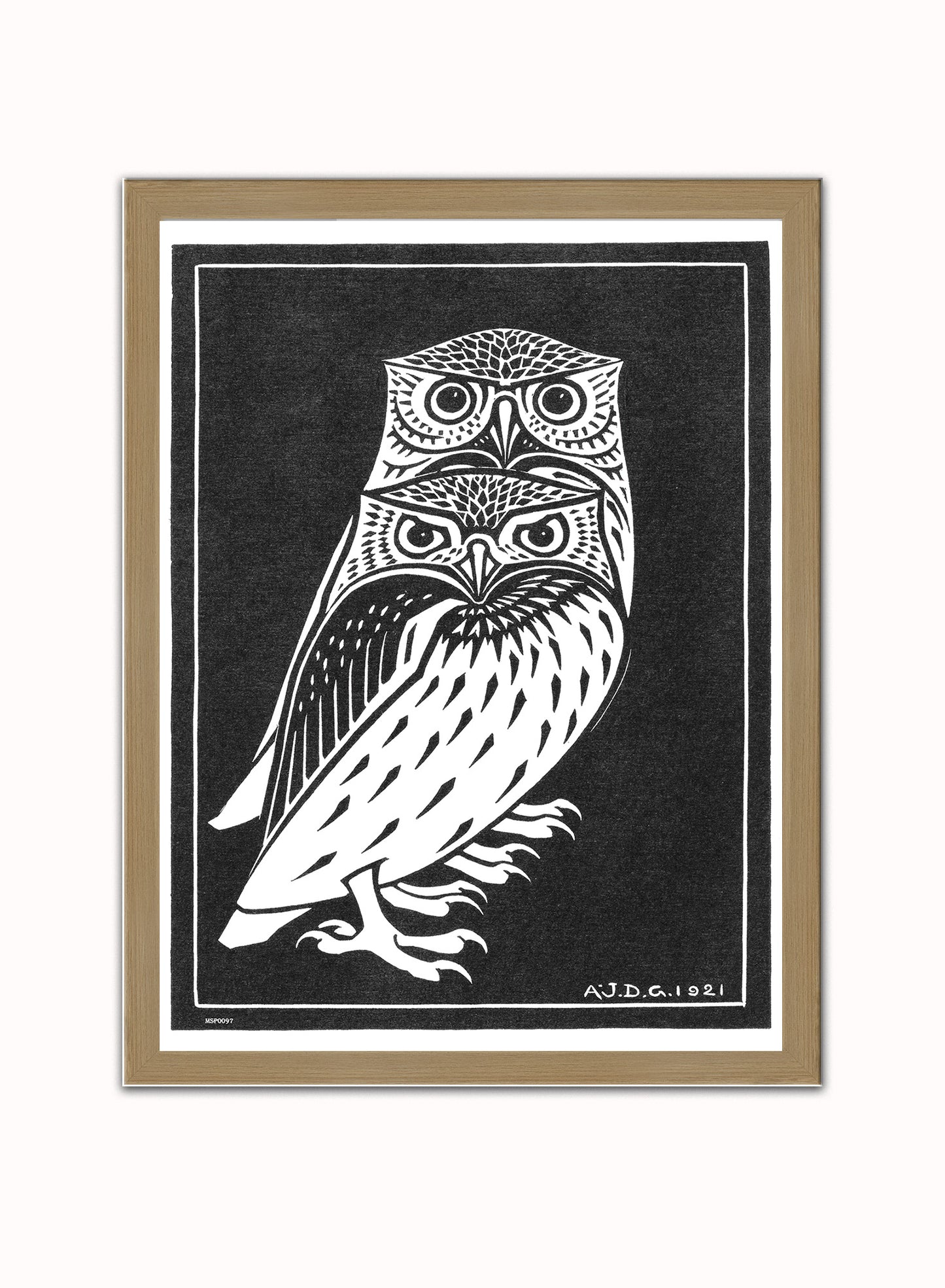 Two owls by Julie de Graag vintage illustration Art Print Print – Julie de Graag vintage illustration Art Print Vintage Art Wall Art 30x40cm Light Wood