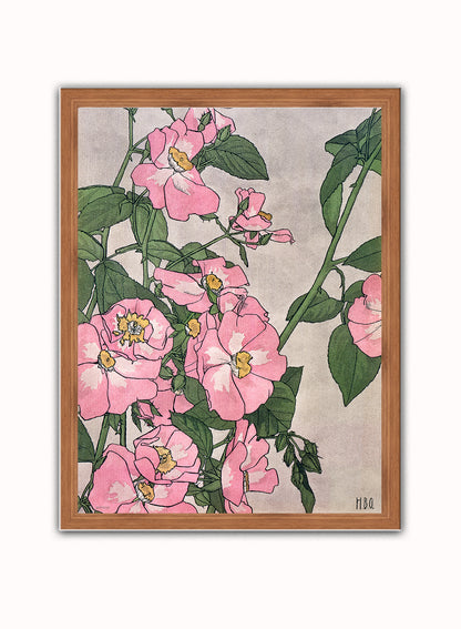Prairie Rose (1915) by Hannah Borger Overbeck Botanical Art Print Print – Hannah Borger Overbeck Botanical Art Print Botanical Wall Art 30x40cm Dark Wood