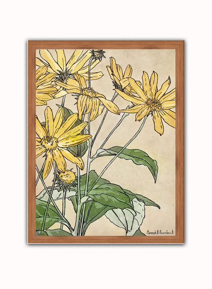 Sunflowers (1915) by Hannah Borger Overbeck Botanical Print – Hannah Borger Overbeck Botanical Botanical Wall Art 30x40cm Dark Wood
