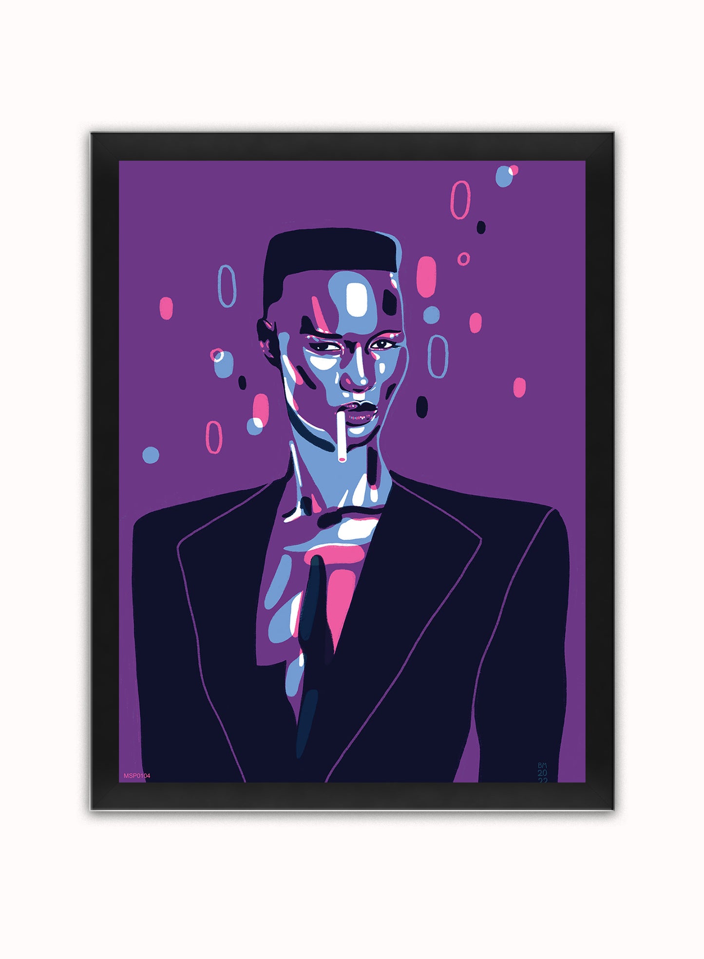 Grace Jones Portrait Art Print Poster by Becky Mann Print – Becky Mann Vintage Poster Wall Art 30x40cm Black Frame