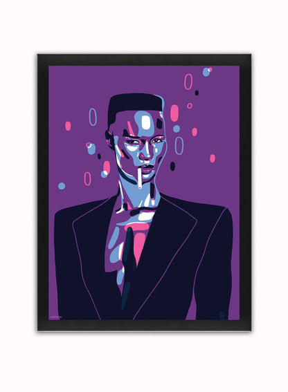 Grace Jones Portrait Art Print Poster by Becky Mann Print – Becky Mann Vintage Poster Wall Art 30x40cm Black Frame