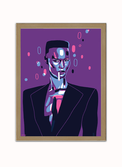 Grace Jones Portrait Art Print Poster by Becky Mann Print – Becky Mann Vintage Poster Wall Art 30x40cm Light Wood