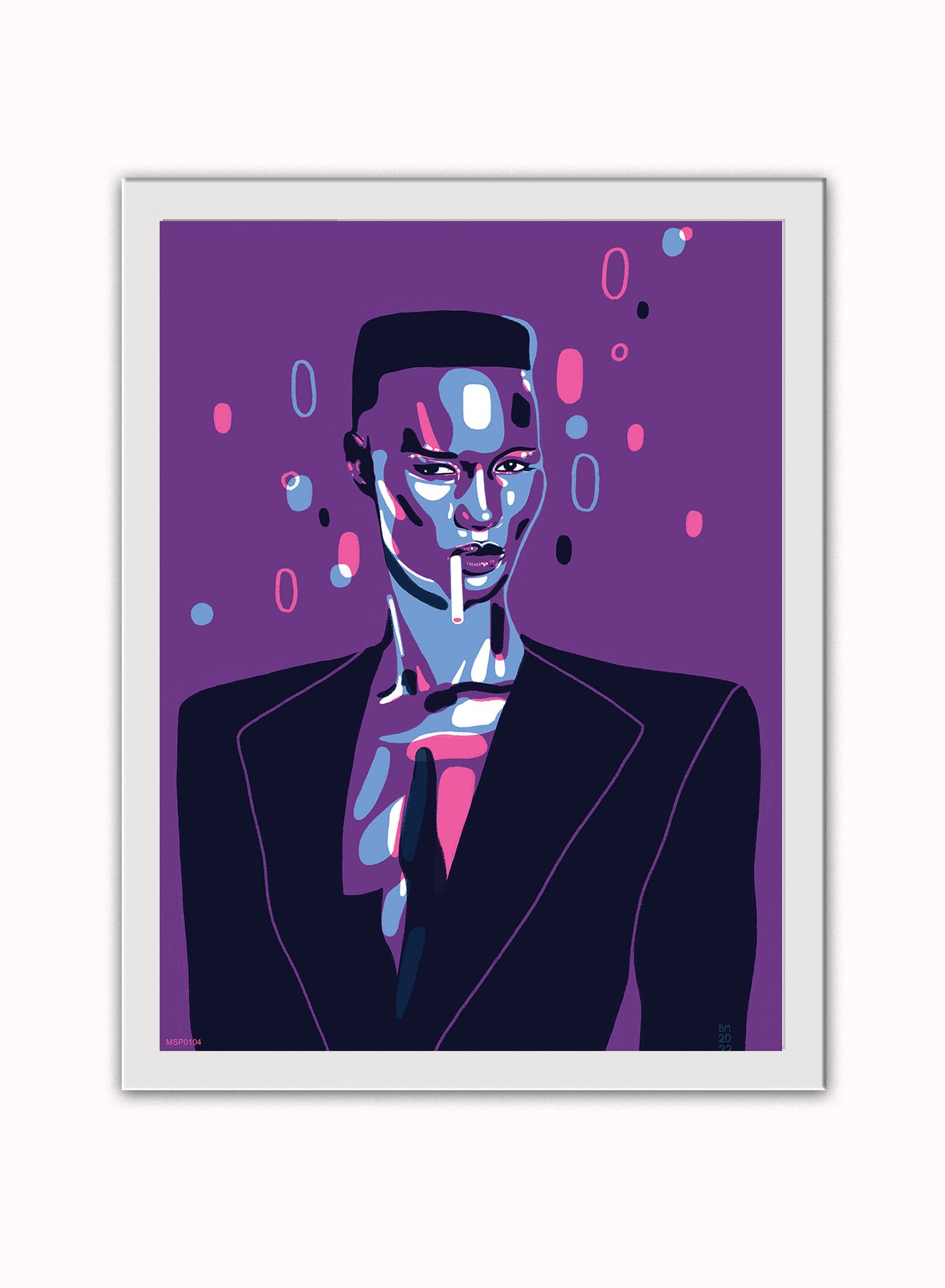 Grace Jones Portrait Art Print Poster by Becky Mann Print – Becky Mann Vintage Poster Wall Art 30x40cm White Frame