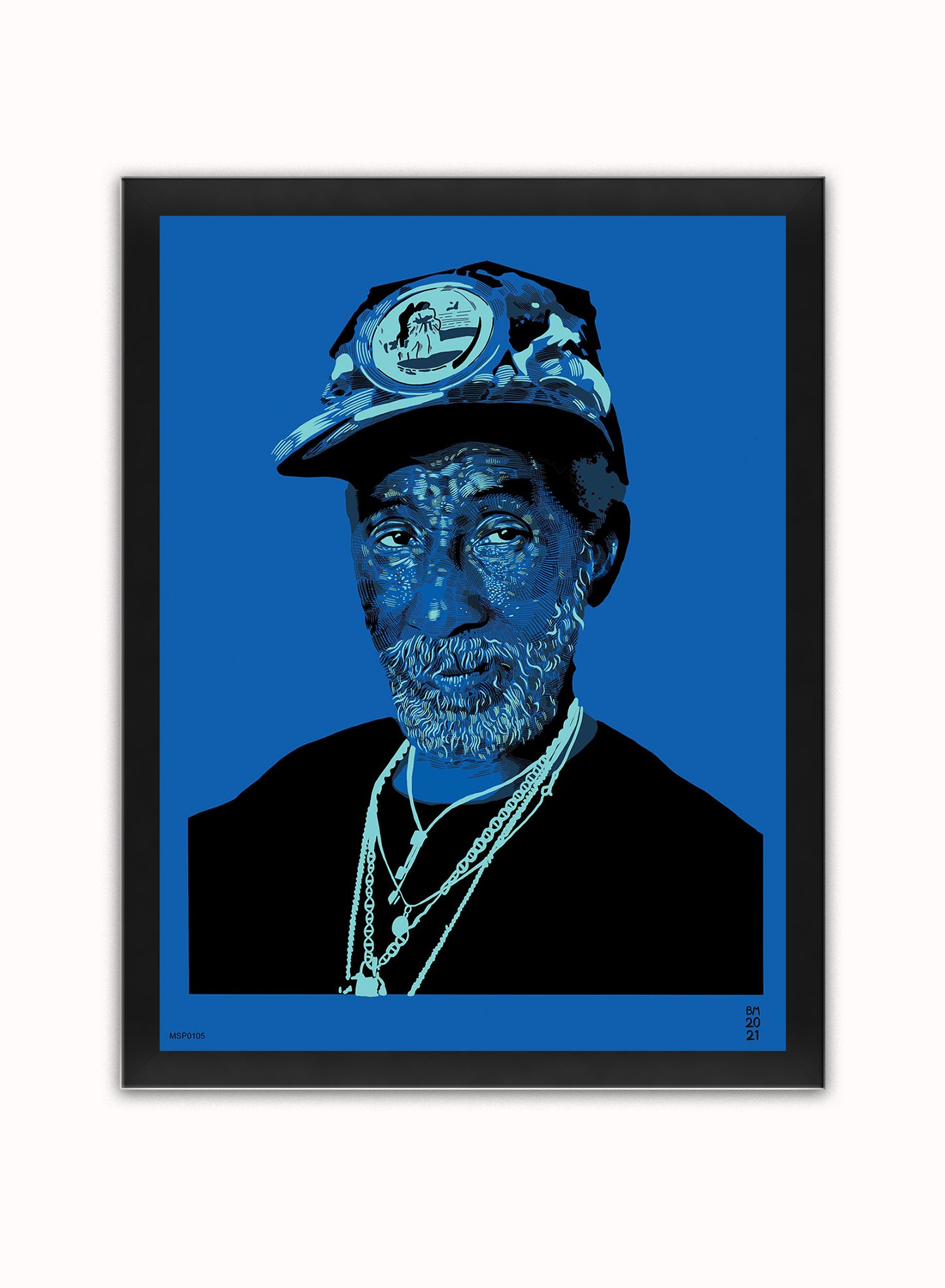 Lee Scratch Perry Portrait Art Print Poster by Becky Mann Print – Becky Mann Vintage Poster Wall Art 30x40cm Black Frame