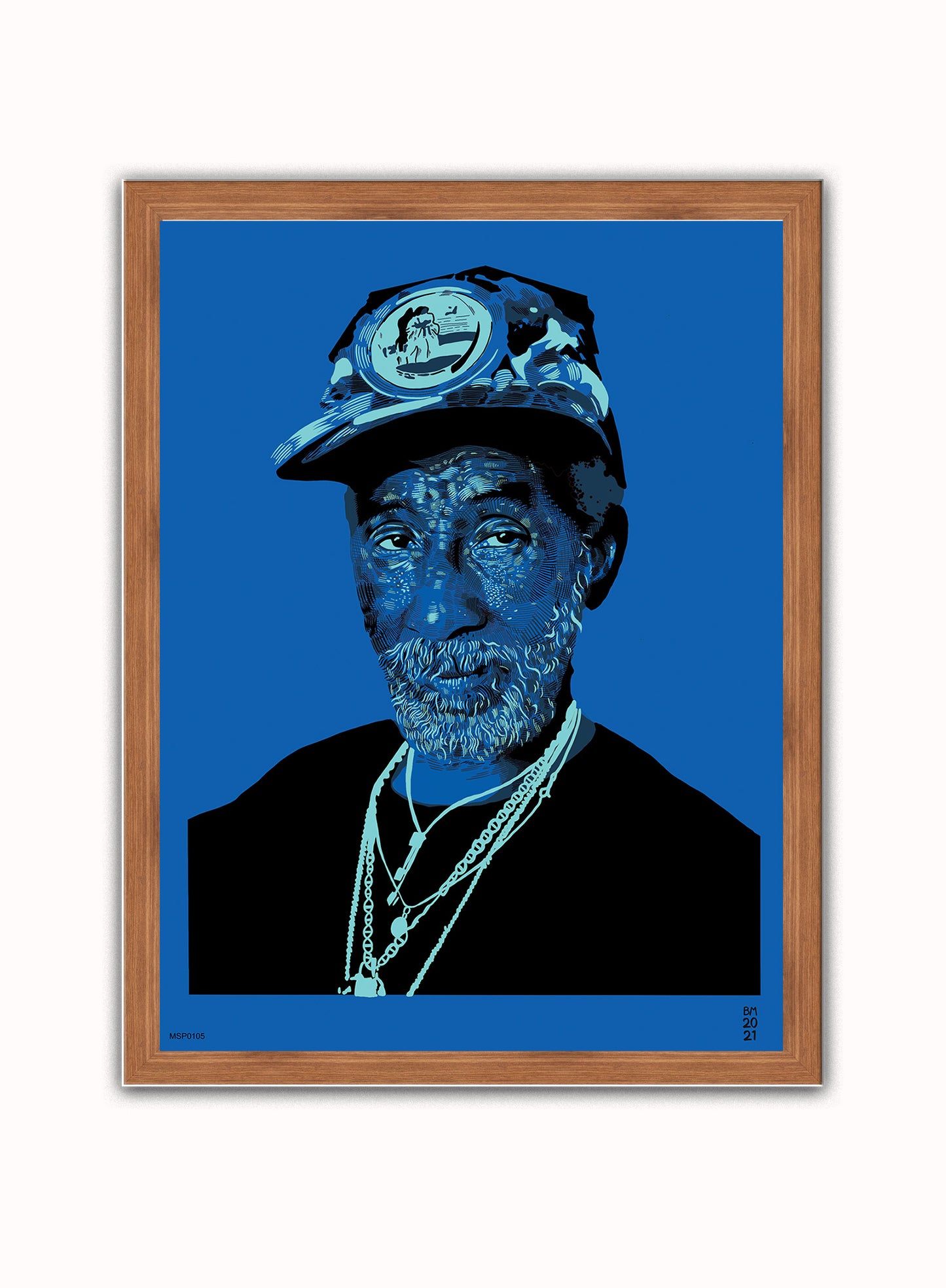 Lee Scratch Perry Portrait Art Print Poster by Becky Mann Print – Becky Mann Vintage Poster Wall Art 30x40cm Dark Wood